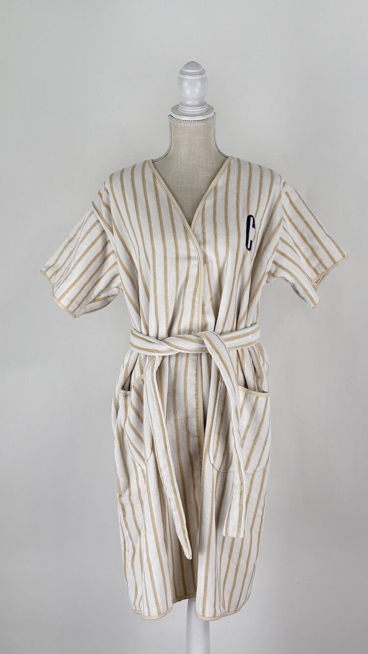 Weezie Womens Striped Short Plush Robe Sand Parker Monogramed C Size Small New